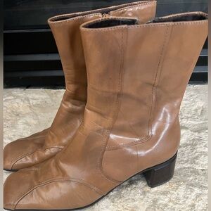 Nine West Womens Salome Leather Square Toe Boots Size 9M Tan Brown